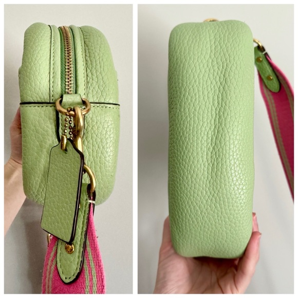 COACH Pistachio Green Leather Oval Camera Bag, Crossbody Guitar Strap (Pink) - Picture 7 of 17